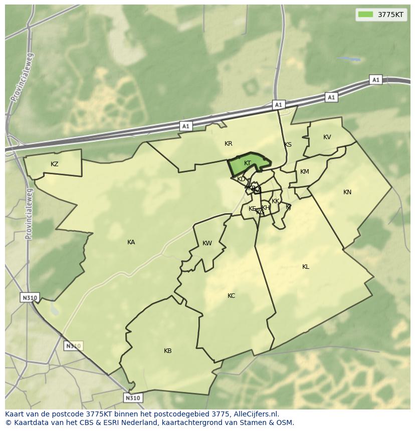 Afbeelding van het postcodegebied 3775 KT op de kaart.