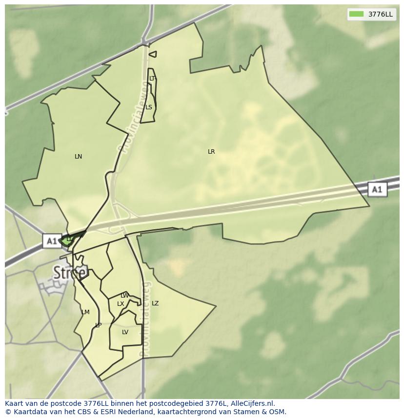 Afbeelding van het postcodegebied 3776 LL op de kaart.
