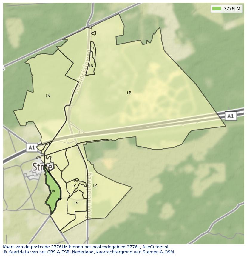 Afbeelding van het postcodegebied 3776 LM op de kaart.