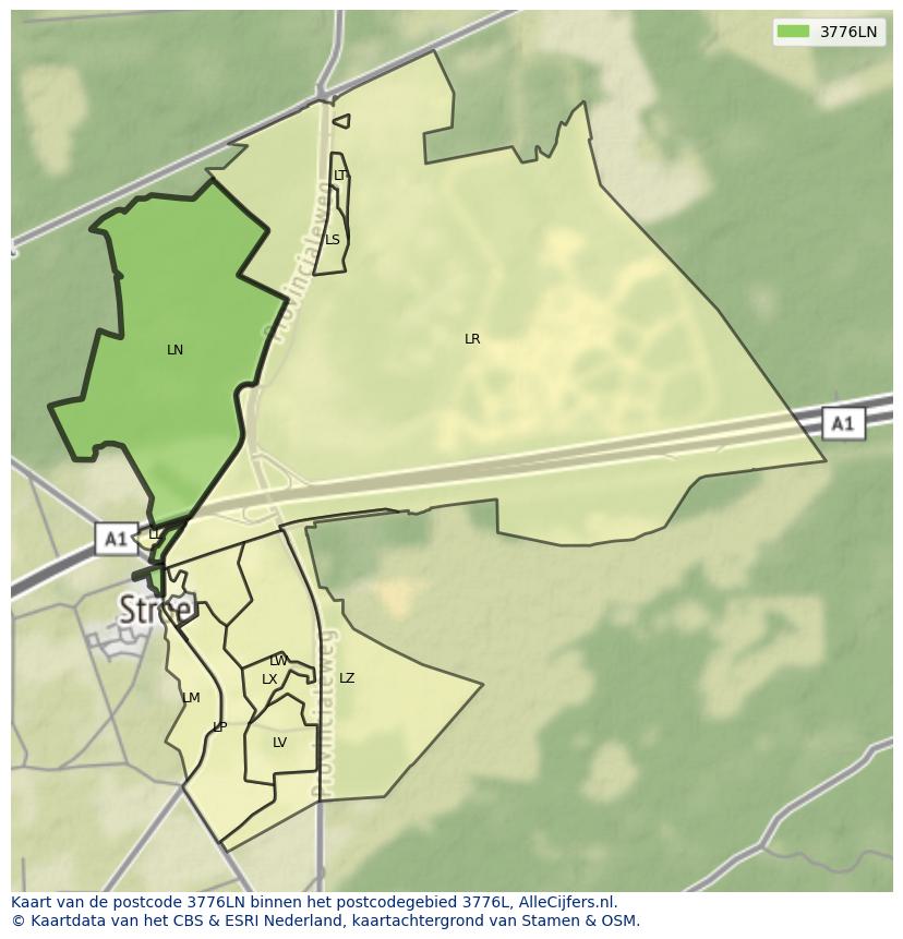 Afbeelding van het postcodegebied 3776 LN op de kaart.