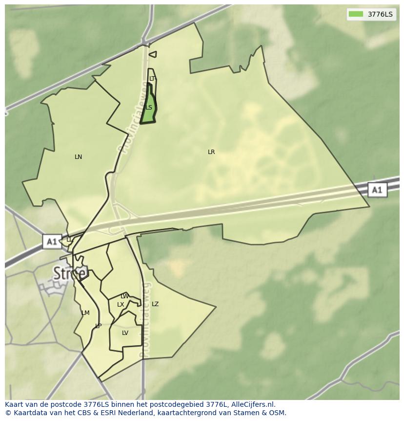 Afbeelding van het postcodegebied 3776 LS op de kaart.
