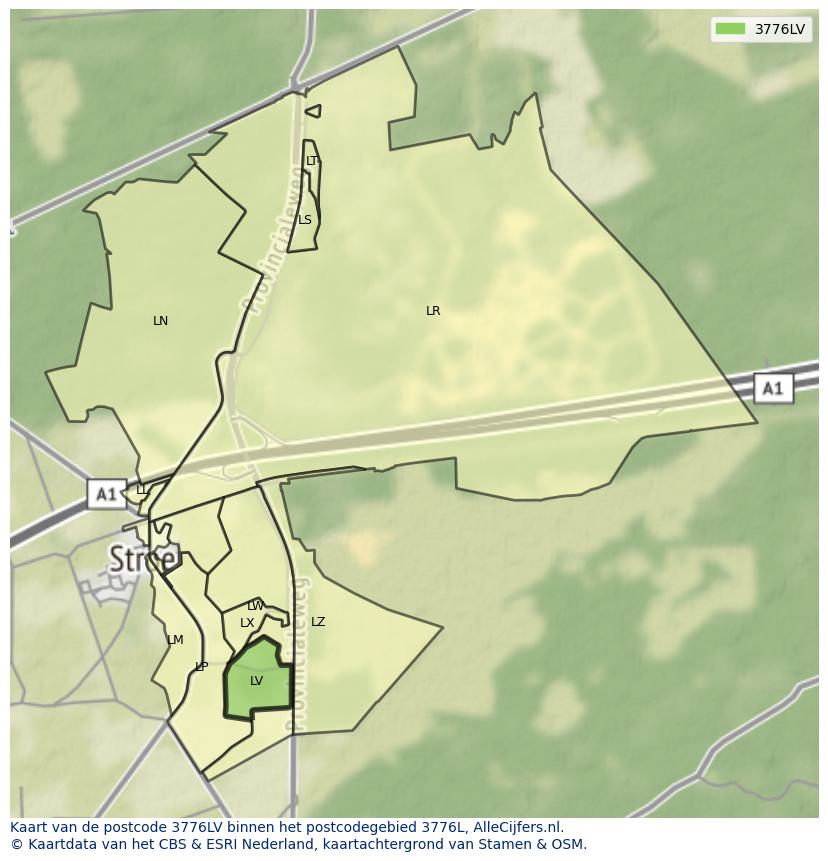 Afbeelding van het postcodegebied 3776 LV op de kaart.