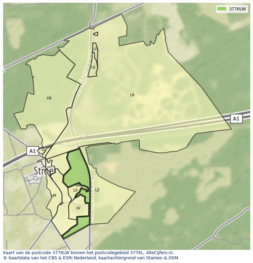 Afbeelding van het postcodegebied 3776 LW op de kaart.