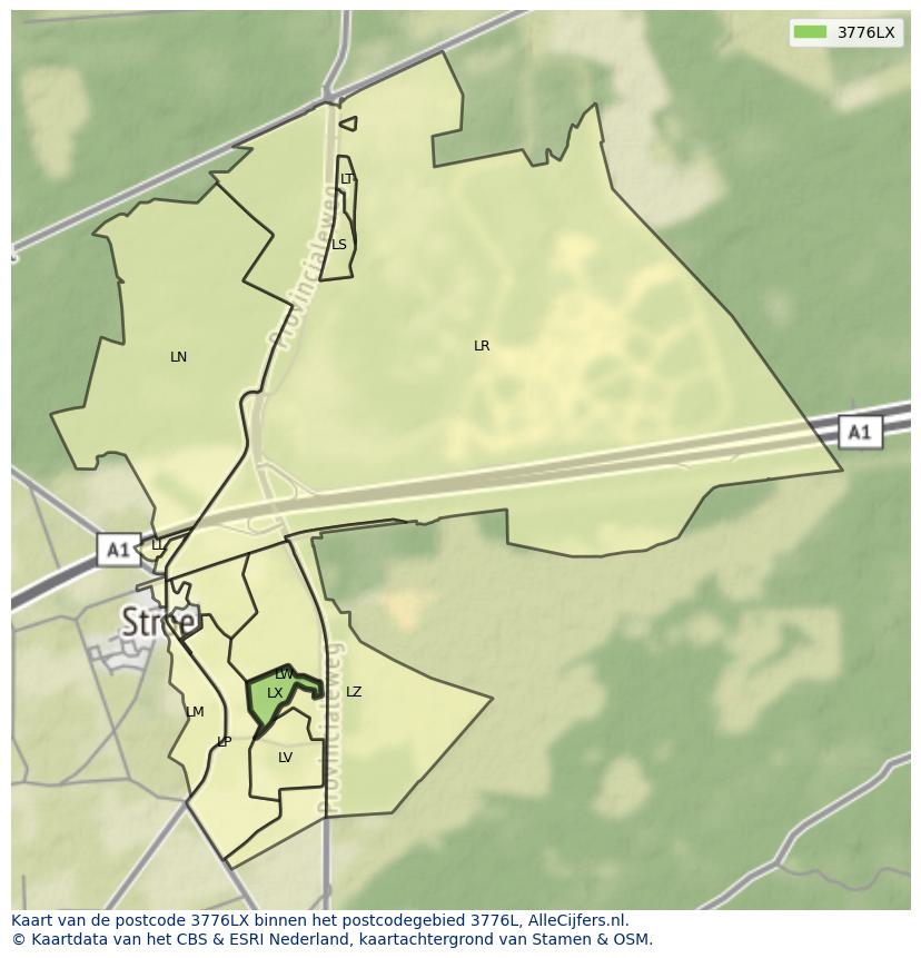Afbeelding van het postcodegebied 3776 LX op de kaart.