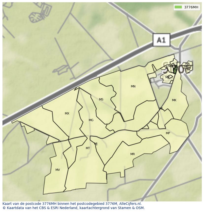 Afbeelding van het postcodegebied 3776 MH op de kaart.