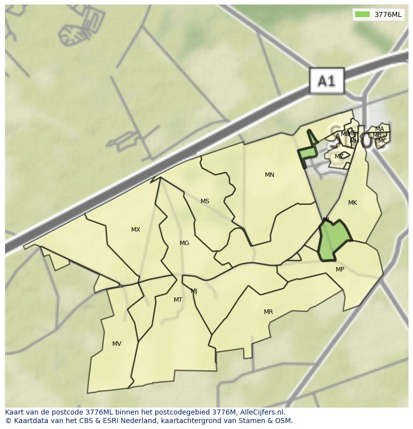 Afbeelding van het postcodegebied 3776 ML op de kaart.