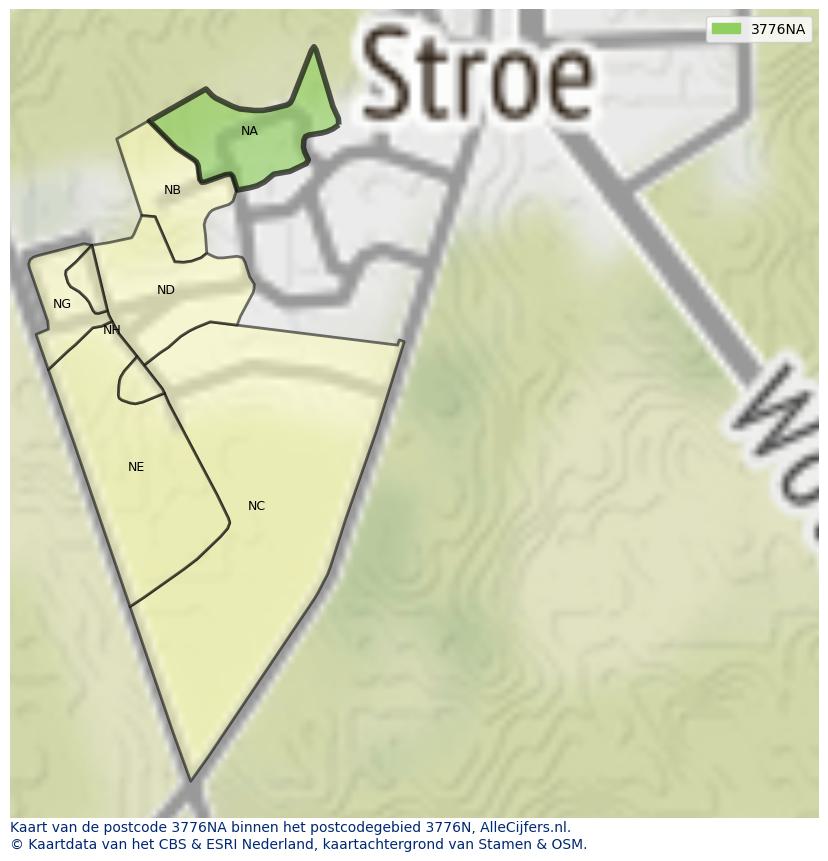 Afbeelding van het postcodegebied 3776 NA op de kaart.