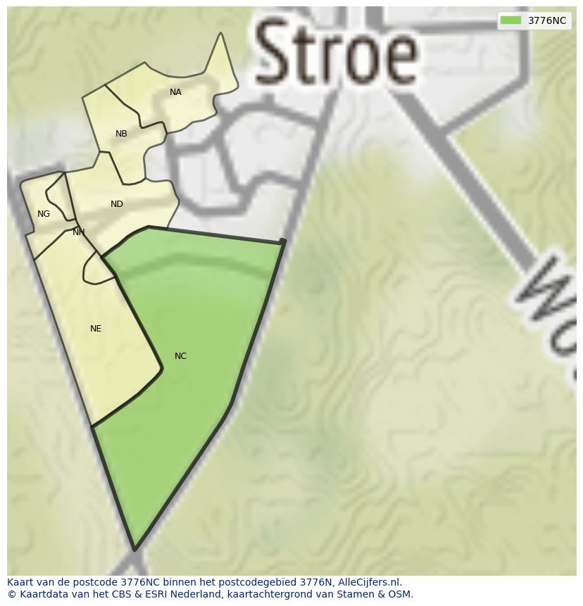 Afbeelding van het postcodegebied 3776 NC op de kaart.