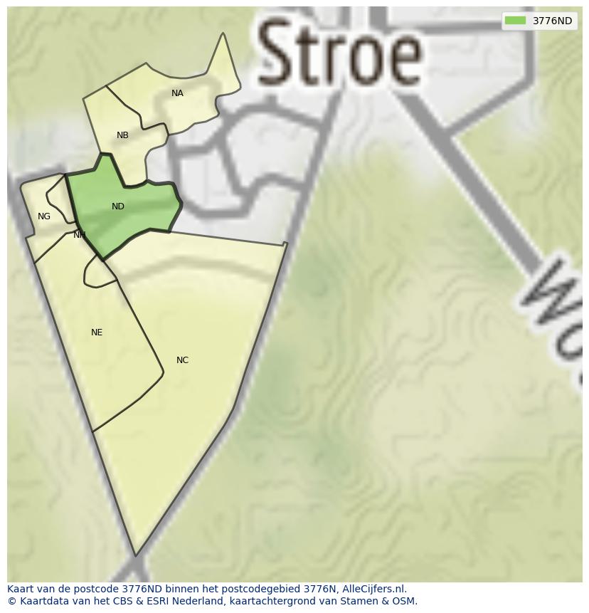 Afbeelding van het postcodegebied 3776 ND op de kaart.