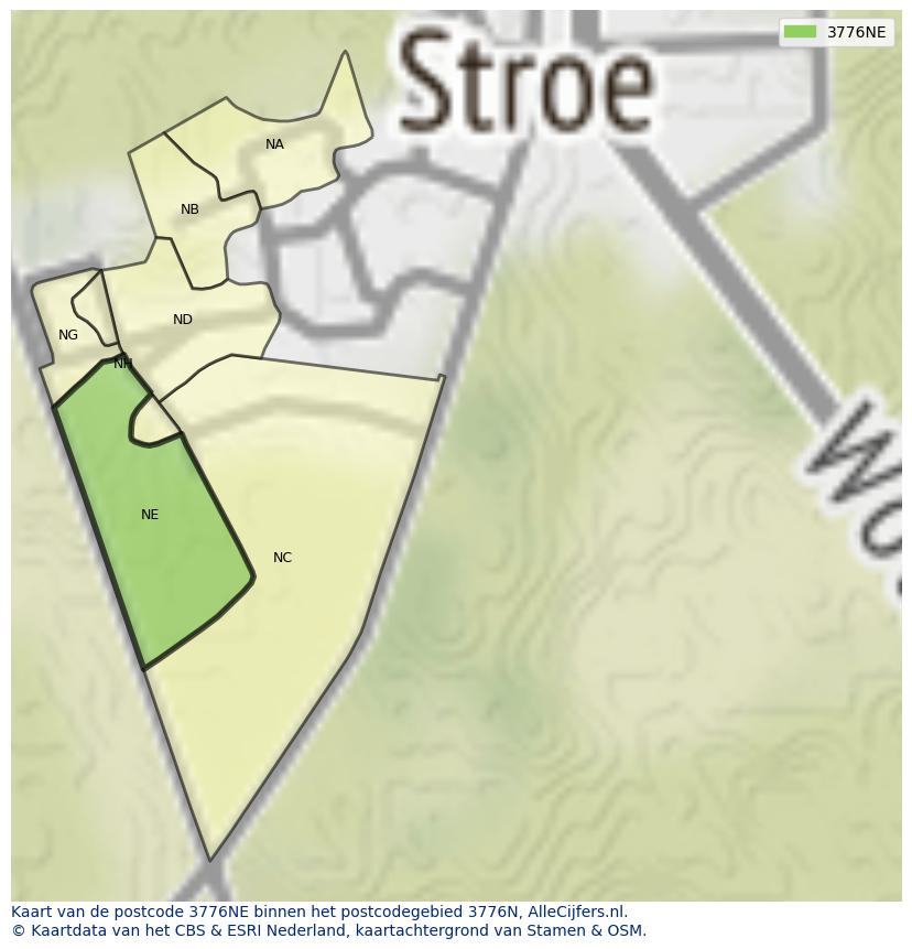 Afbeelding van het postcodegebied 3776 NE op de kaart.