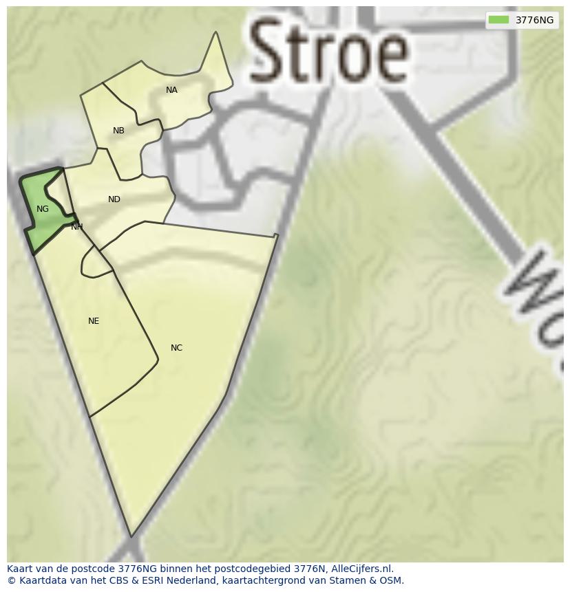 Afbeelding van het postcodegebied 3776 NG op de kaart.