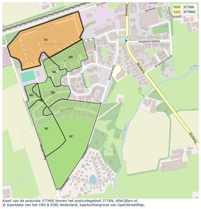 Afbeelding van het postcodegebied 3776 NJ op de kaart.