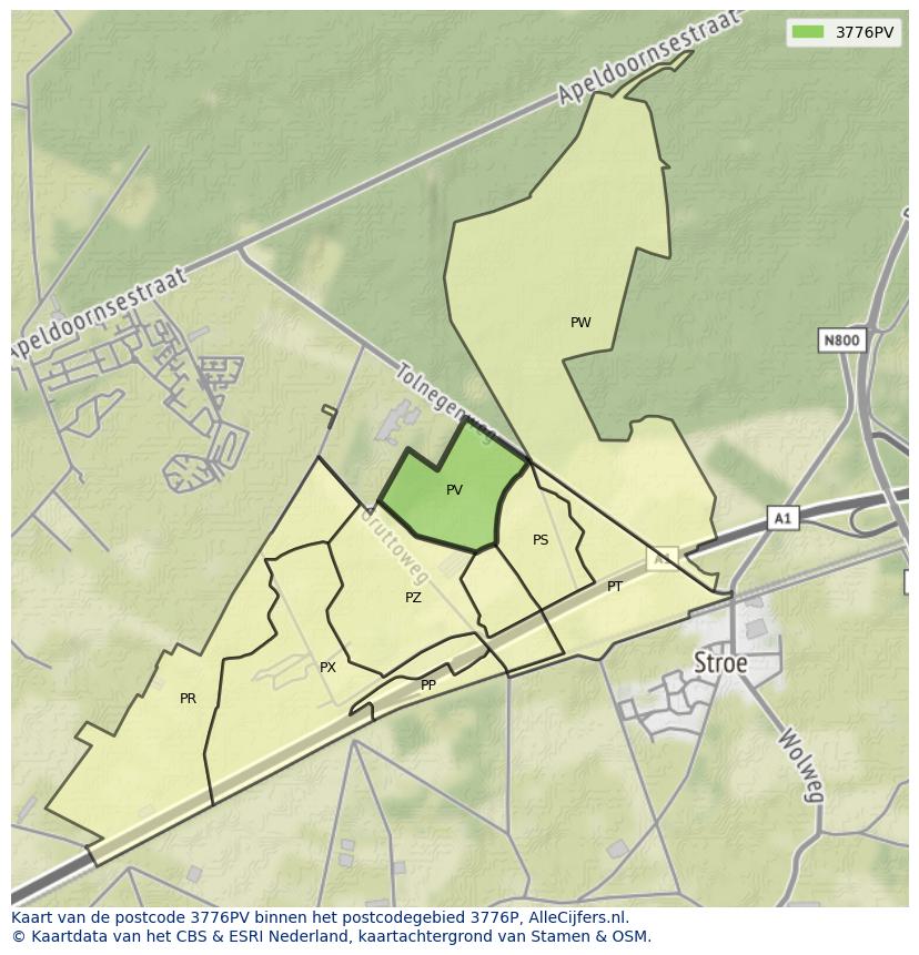 Afbeelding van het postcodegebied 3776 PV op de kaart.