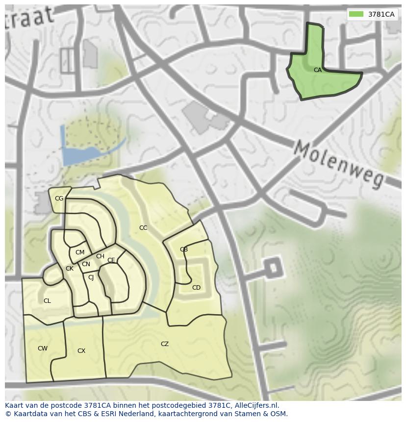 Afbeelding van het postcodegebied 3781 CA op de kaart.
