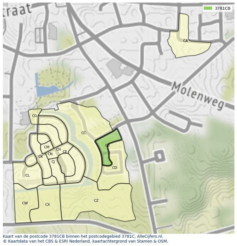 Afbeelding van het postcodegebied 3781 CB op de kaart.