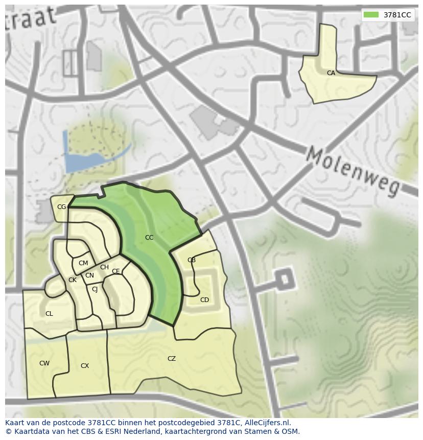 Afbeelding van het postcodegebied 3781 CC op de kaart.