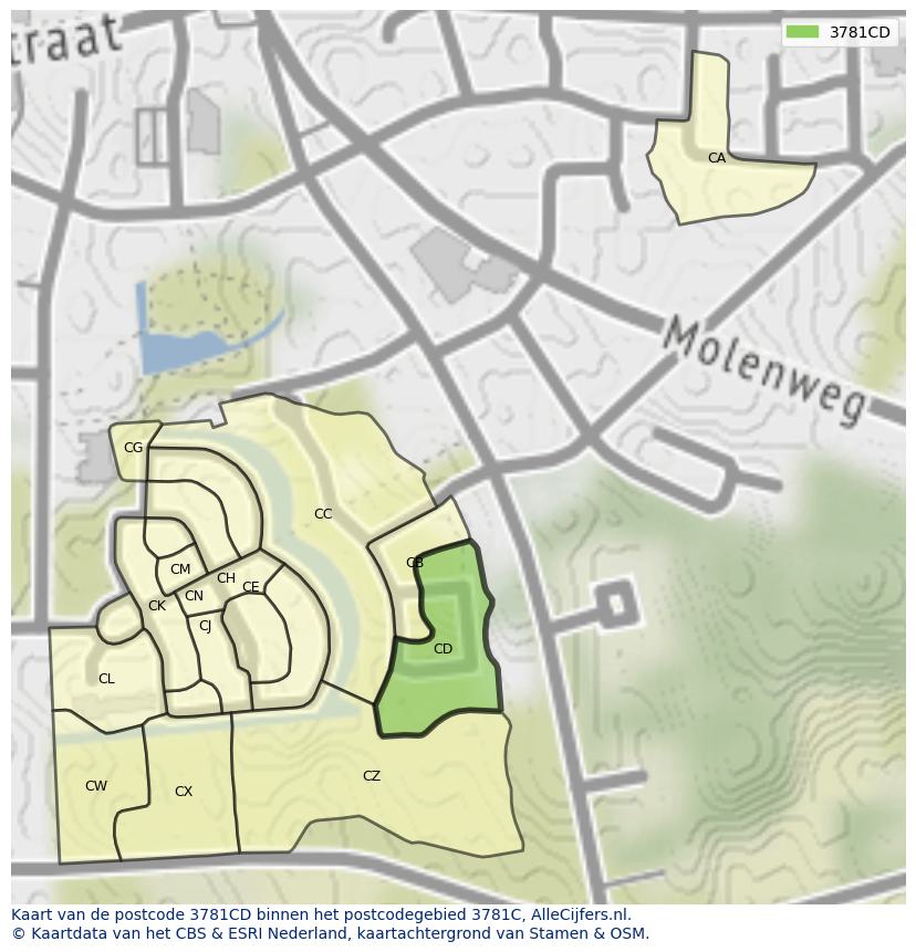 Afbeelding van het postcodegebied 3781 CD op de kaart.