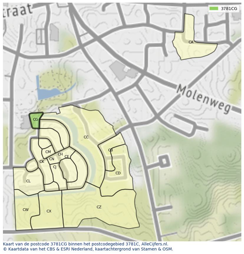 Afbeelding van het postcodegebied 3781 CG op de kaart.