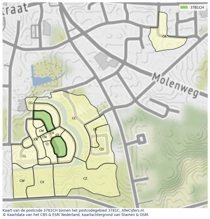 Afbeelding van het postcodegebied 3781 CH op de kaart.