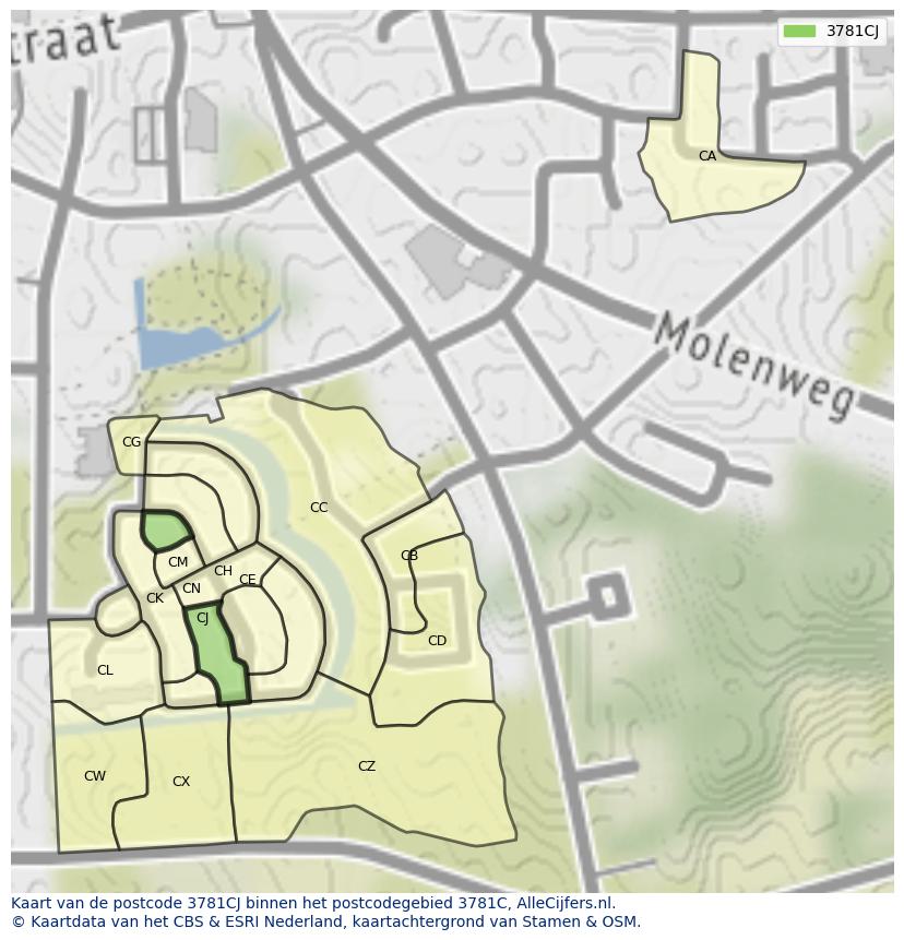 Afbeelding van het postcodegebied 3781 CJ op de kaart.