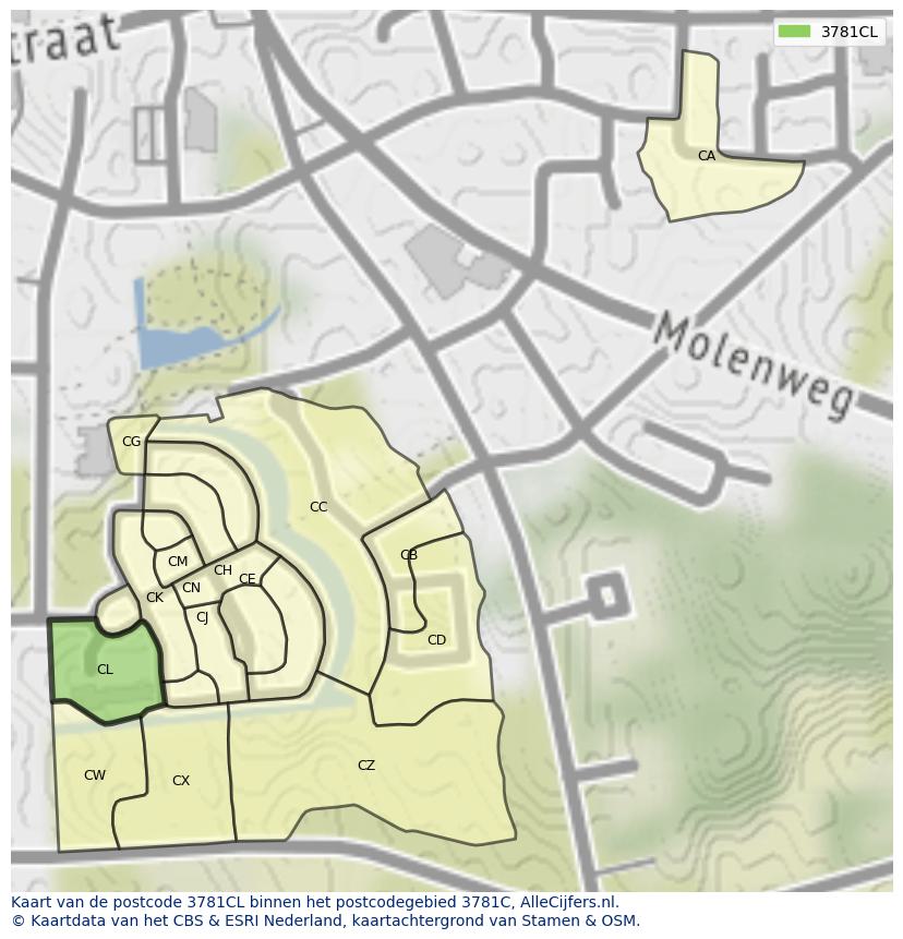 Afbeelding van het postcodegebied 3781 CL op de kaart.