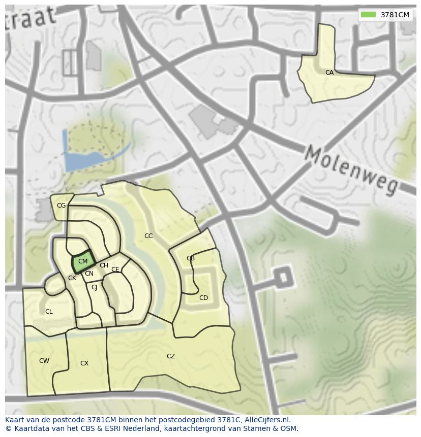 Afbeelding van het postcodegebied 3781 CM op de kaart.