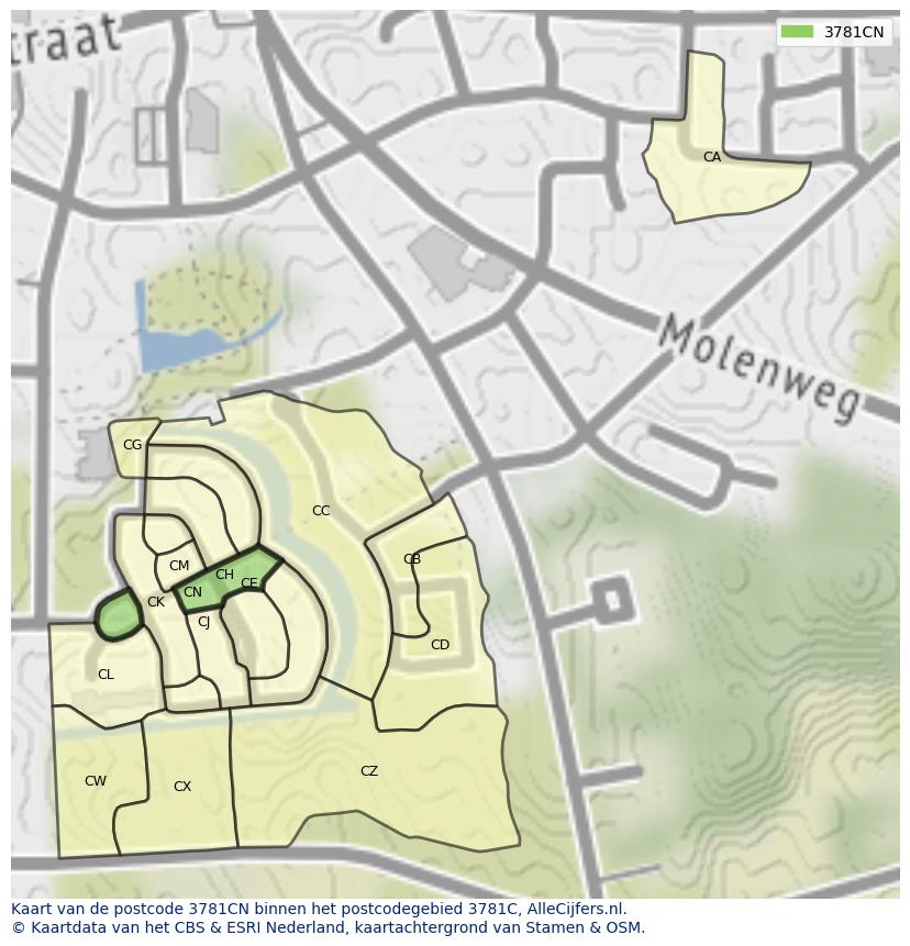 Afbeelding van het postcodegebied 3781 CN op de kaart.