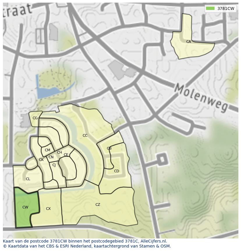 Afbeelding van het postcodegebied 3781 CW op de kaart.