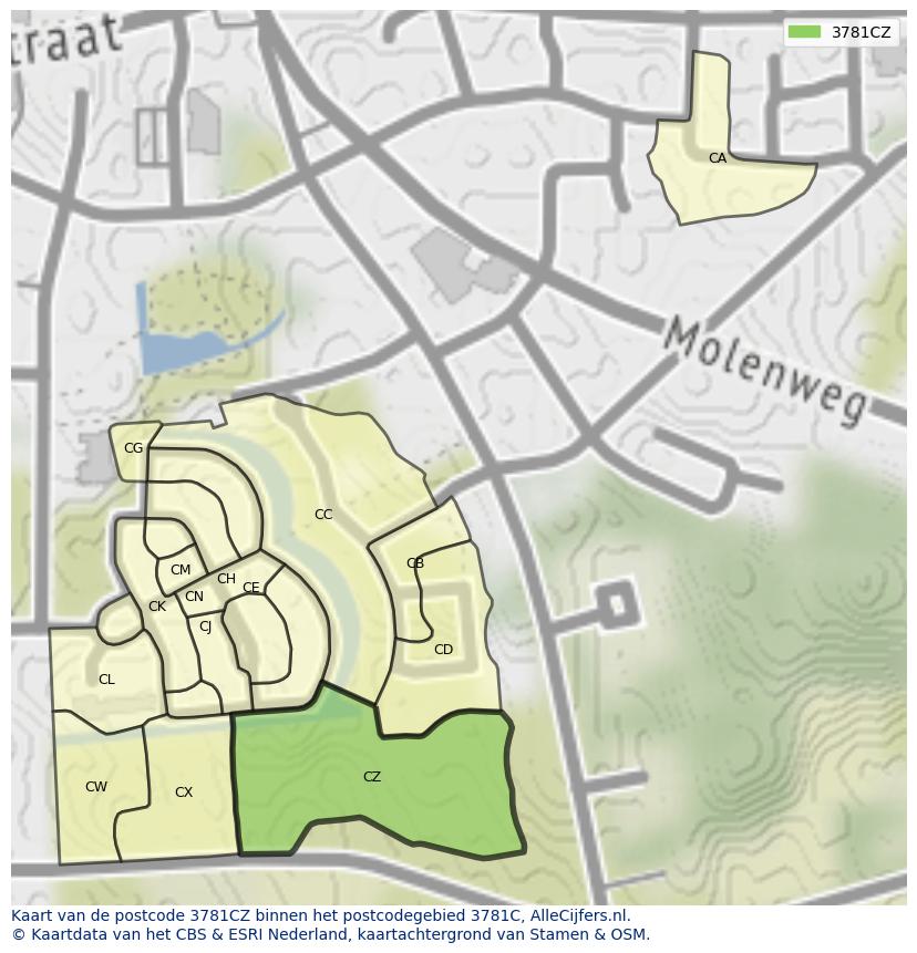 Afbeelding van het postcodegebied 3781 CZ op de kaart.