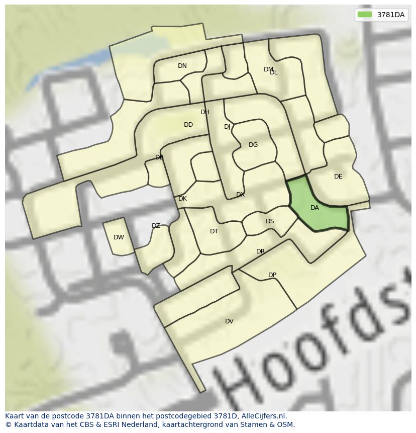Afbeelding van het postcodegebied 3781 DA op de kaart.