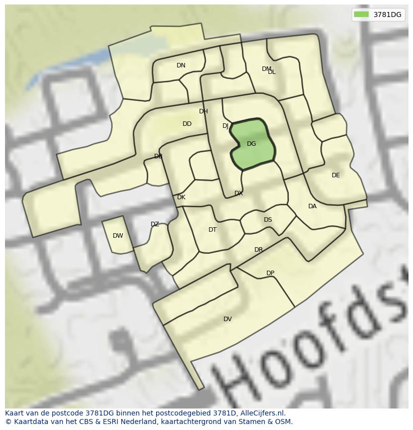 Afbeelding van het postcodegebied 3781 DG op de kaart.