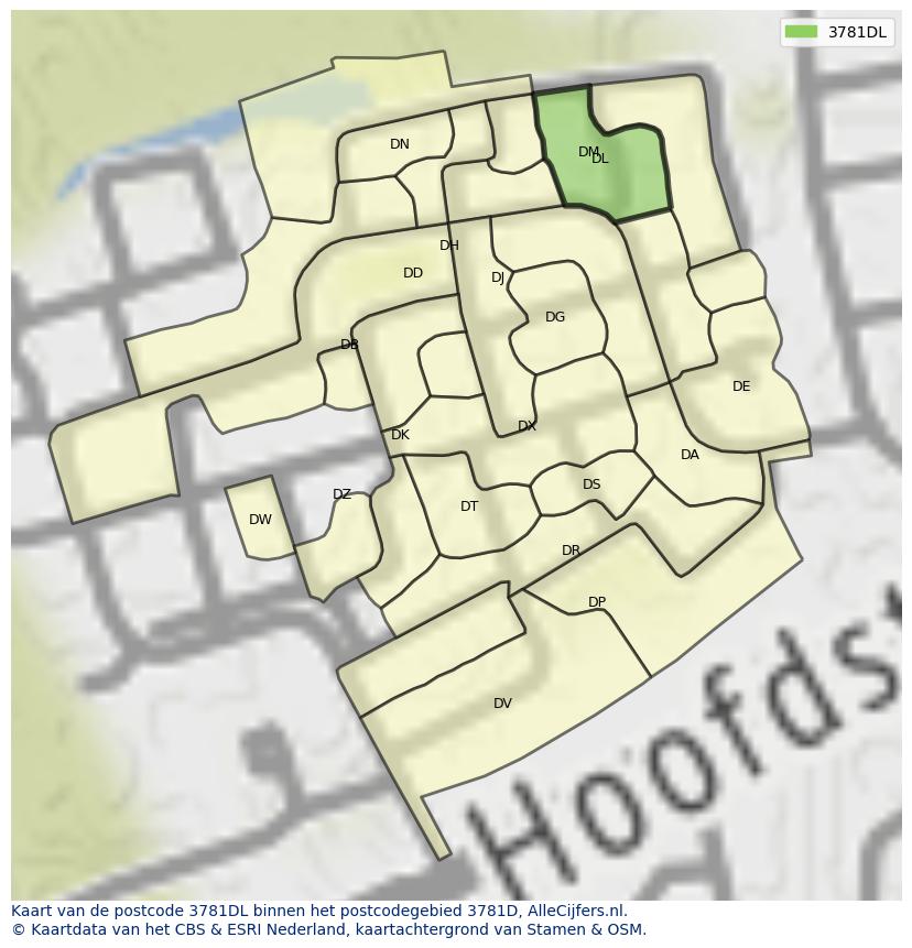 Afbeelding van het postcodegebied 3781 DL op de kaart.