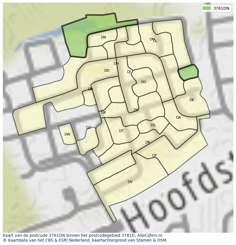 Afbeelding van het postcodegebied 3781 DN op de kaart.