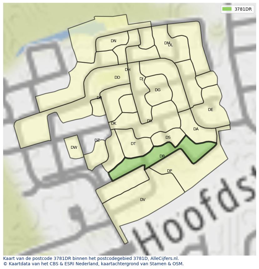 Afbeelding van het postcodegebied 3781 DR op de kaart.
