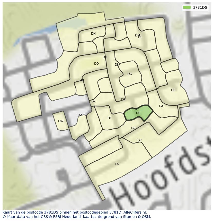 Afbeelding van het postcodegebied 3781 DS op de kaart.