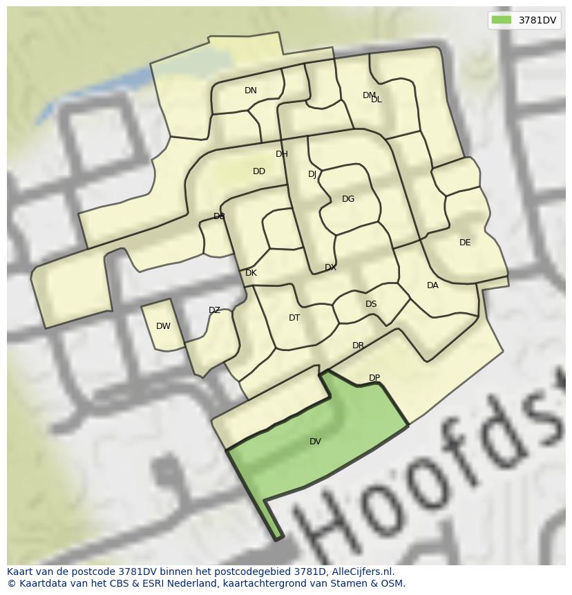 Afbeelding van het postcodegebied 3781 DV op de kaart.