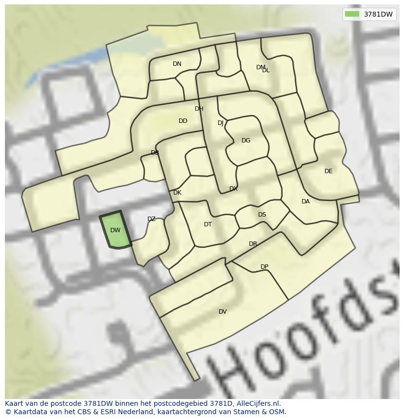 Afbeelding van het postcodegebied 3781 DW op de kaart.