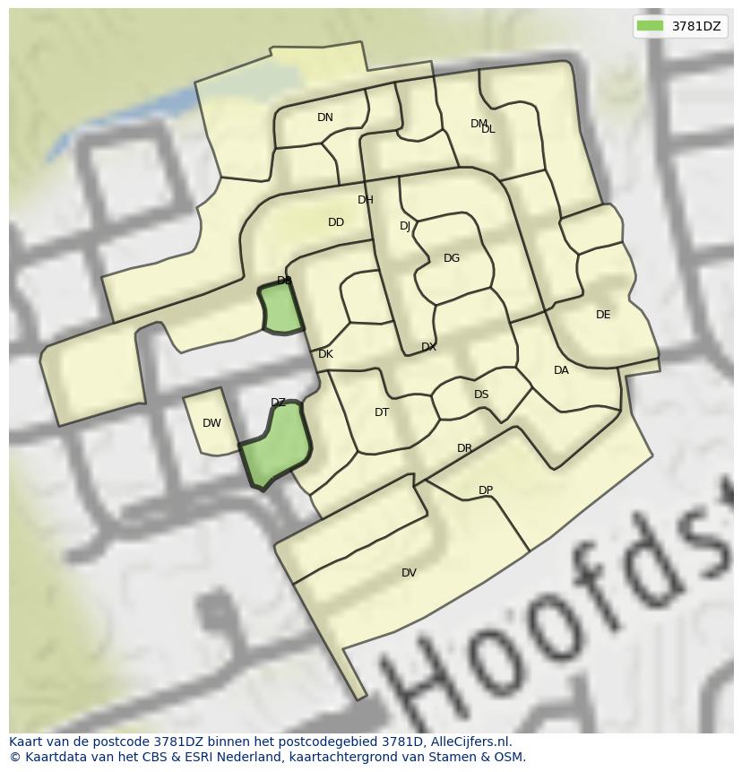 Afbeelding van het postcodegebied 3781 DZ op de kaart.