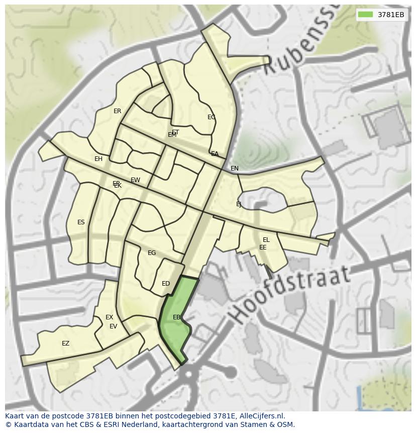 Afbeelding van het postcodegebied 3781 EB op de kaart.