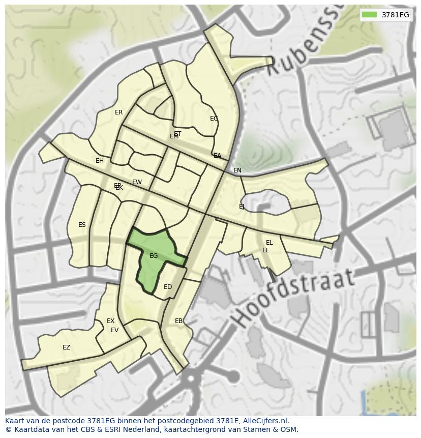 Afbeelding van het postcodegebied 3781 EG op de kaart.