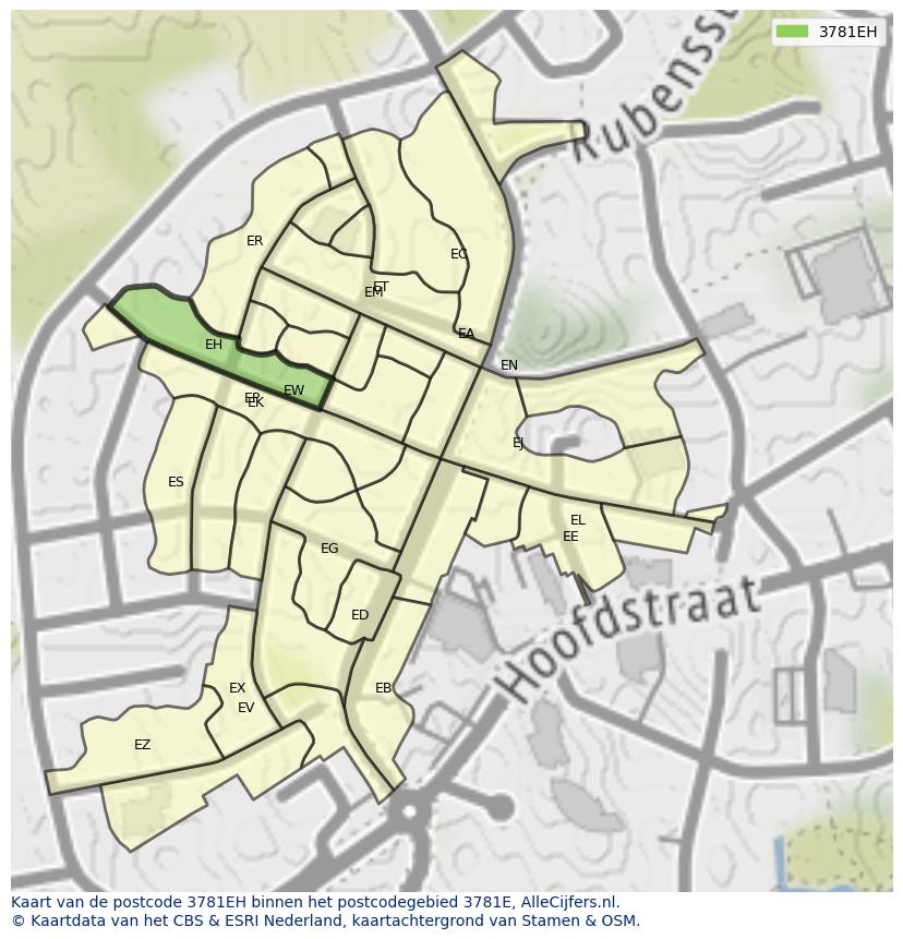 Afbeelding van het postcodegebied 3781 EH op de kaart.