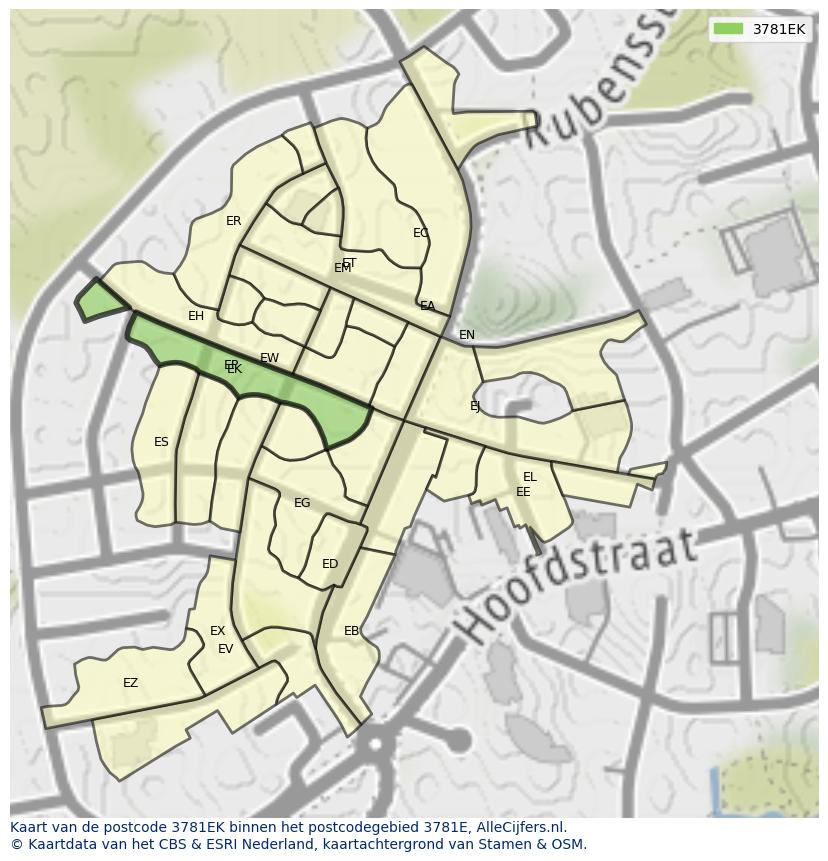 Afbeelding van het postcodegebied 3781 EK op de kaart.