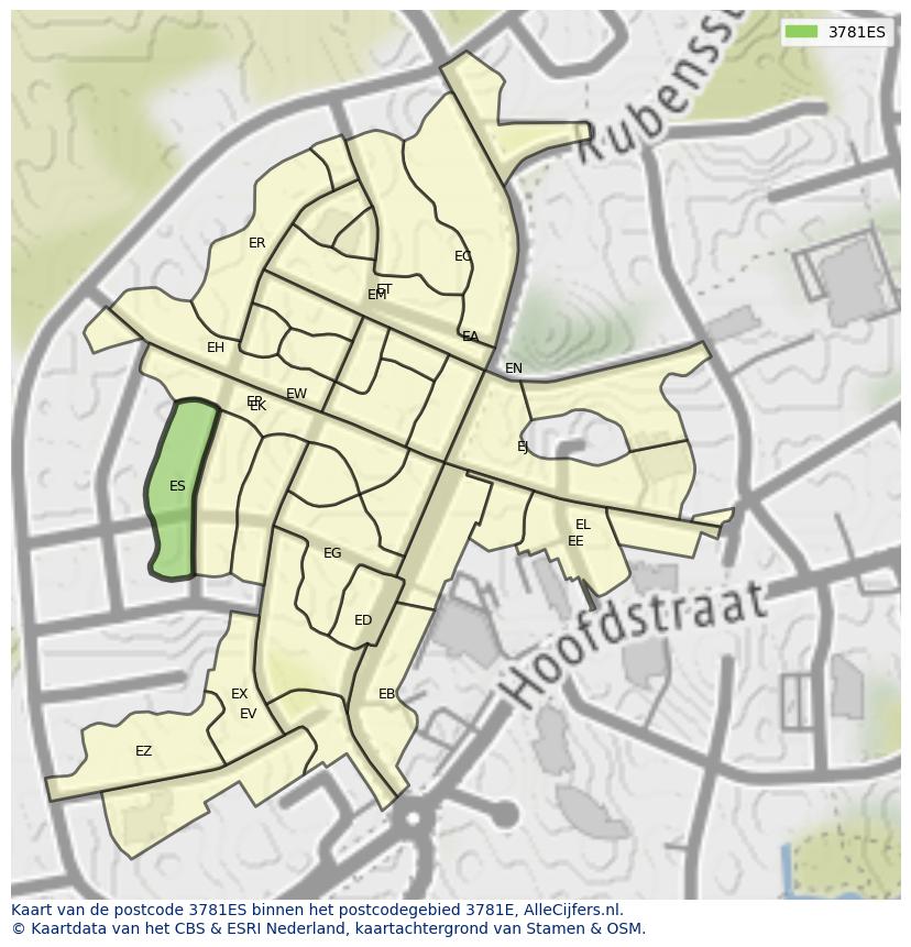 Afbeelding van het postcodegebied 3781 ES op de kaart.