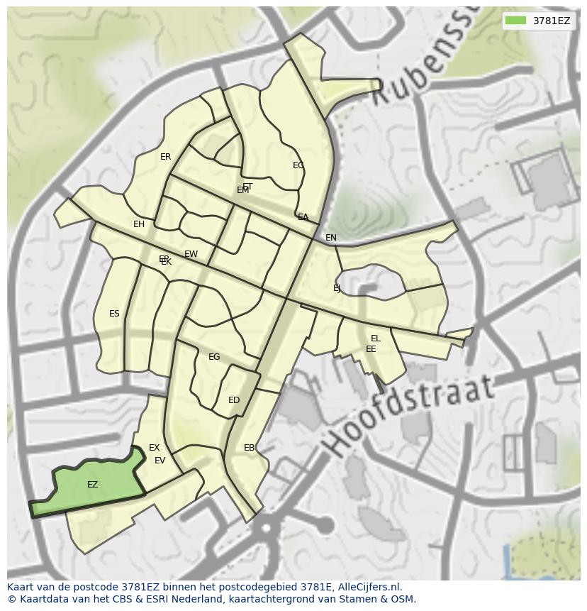 Afbeelding van het postcodegebied 3781 EZ op de kaart.