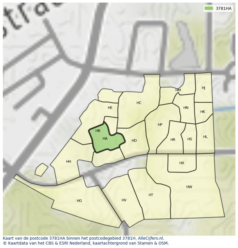 Afbeelding van het postcodegebied 3781 HA op de kaart.