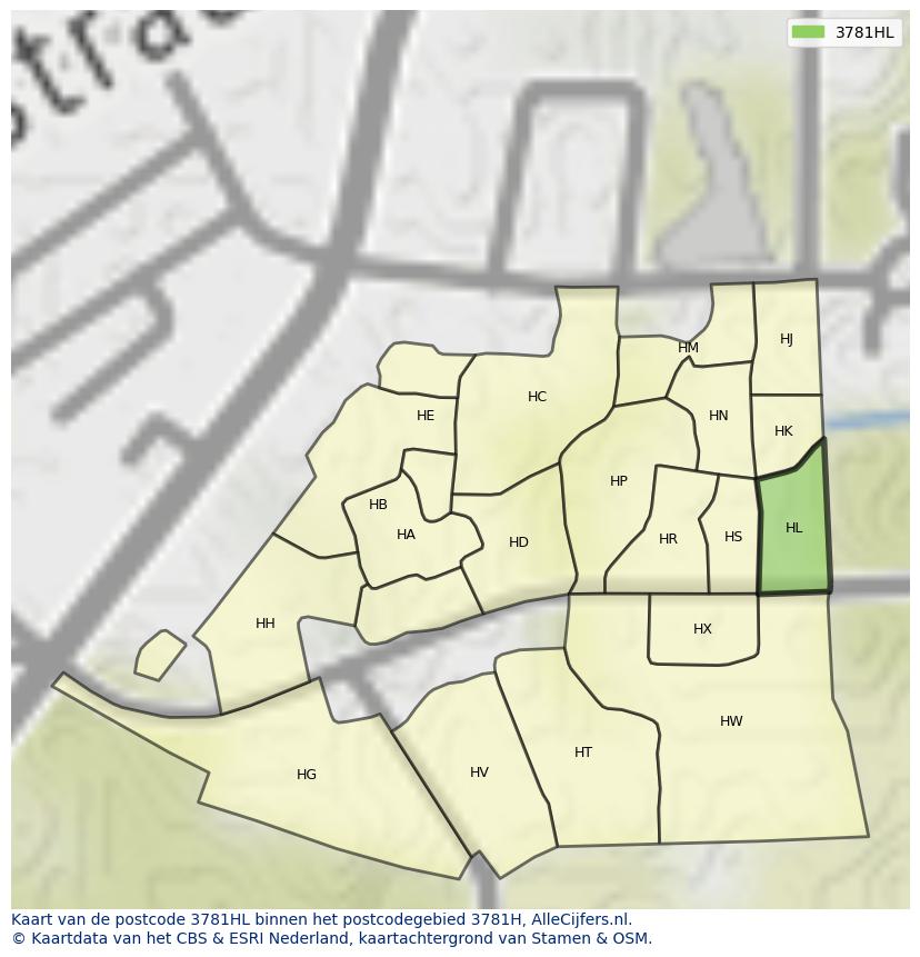Afbeelding van het postcodegebied 3781 HL op de kaart.