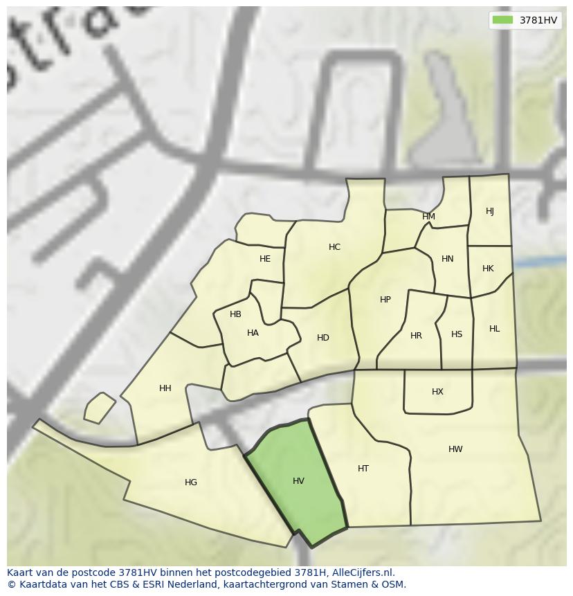 Afbeelding van het postcodegebied 3781 HV op de kaart.