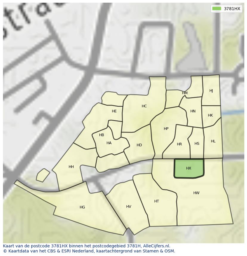 Afbeelding van het postcodegebied 3781 HX op de kaart.