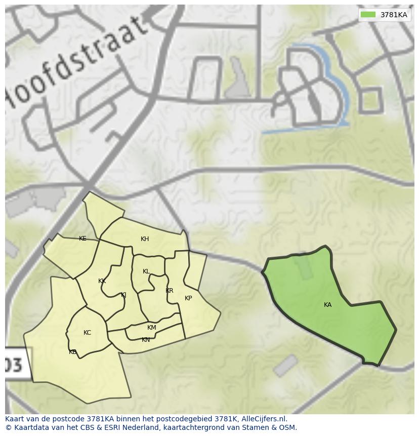 Afbeelding van het postcodegebied 3781 KA op de kaart.
