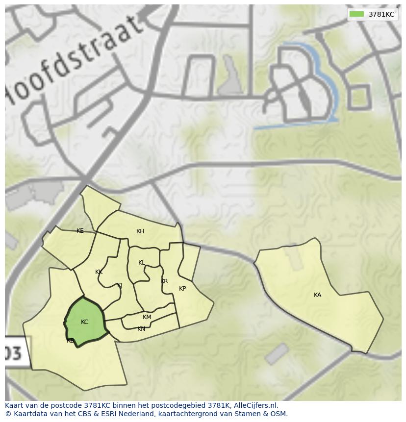 Afbeelding van het postcodegebied 3781 KC op de kaart.